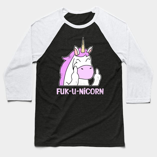 Pink Unicorn Middle Finger Baseball T-Shirt by Imutobi